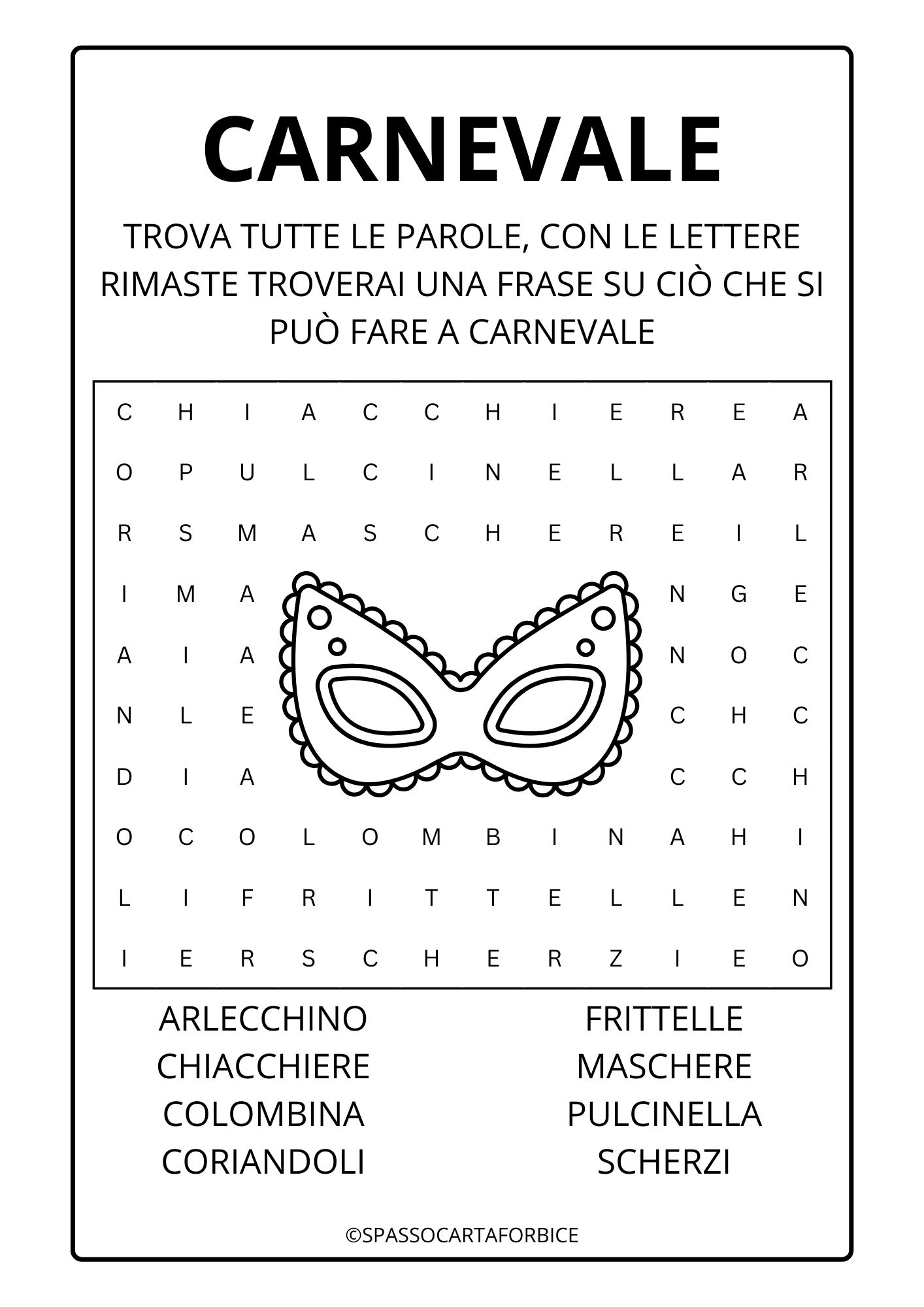 trova le parole Carnevale