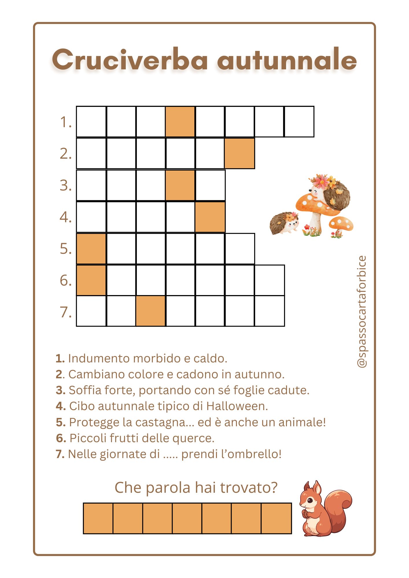 gioco cruciverba frutta parole in stampatello maiuscolo 